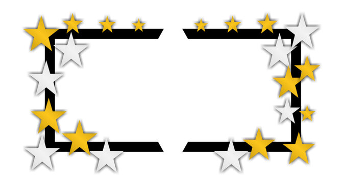 Golden and silver stars frame isolated on transparent background vector design element