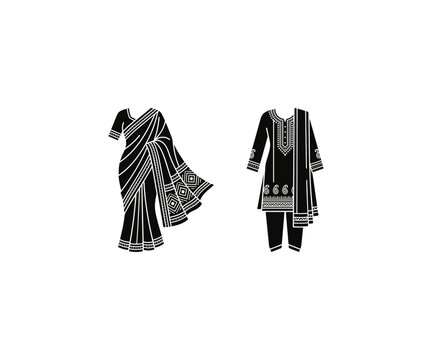 raditional Ethnic Suit Outfit Dress Vector Icon