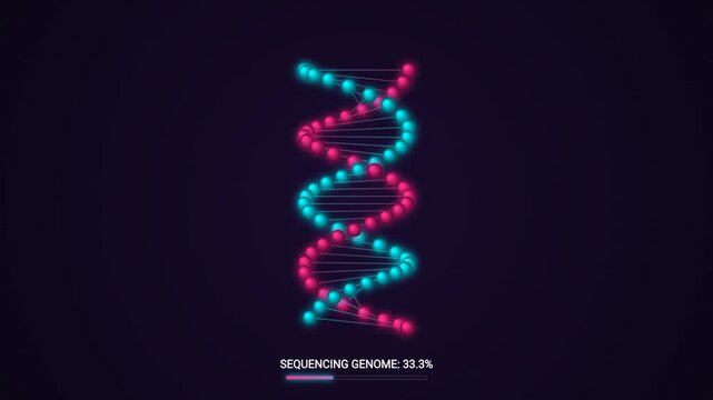 Animated DNA Helix Structure Rotating on Dark Background, Science and Genetics Concept
