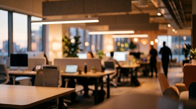 Blurred modern open plan office workspace
