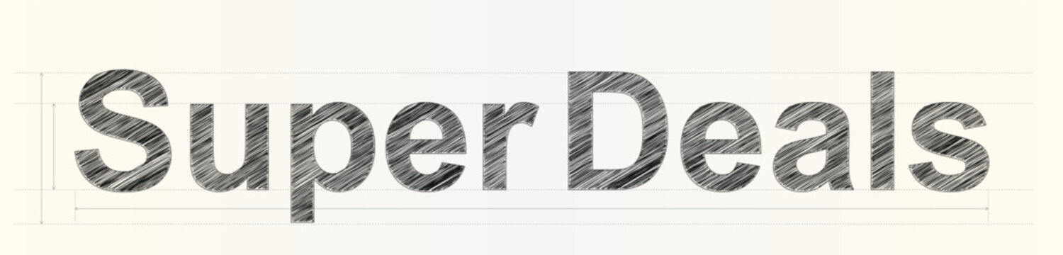 Creative hand drawn text design featuring the words Super Deals with an artistic sketching style effect