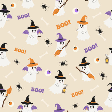 Cute Halloween ghost seamless pattern background