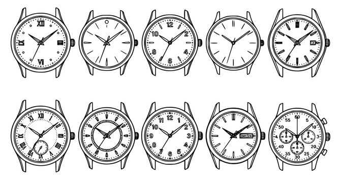 Elegant Slim Round Timepiece Analog Clock Vector Collection
