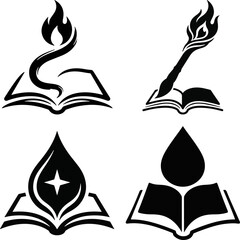 Fototapeta premium A set of monochrome vector icons depicting education knowledge literature and the lifelong journey of gaining wisdom through dedicated study and reading