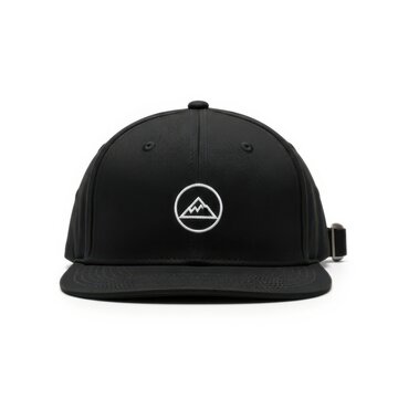 Black baseball cap with white mountain logo on front