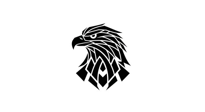 Stylized Geometric Eagle Head Illustration Featuring Sharp Angular Feathers and Bold Minimalist Black and White Vector Graphic Design Elements