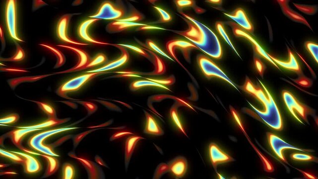 Glowing waves seamless loop. Abstract background with shiny reflections in hypnotic motion.
