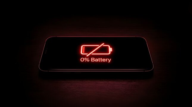 Low Battery Warning on Digital Device Screen with Red Battery Icon
