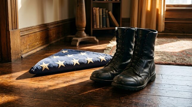 Classic Black Leather Boots and Starry Pillow on Wooden Floor