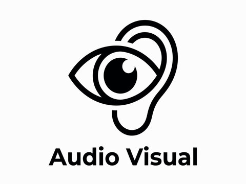 Combined eye and ear silhouette represents audiovisual perception on a white background hearing vision graphic symbol icon black minimal design