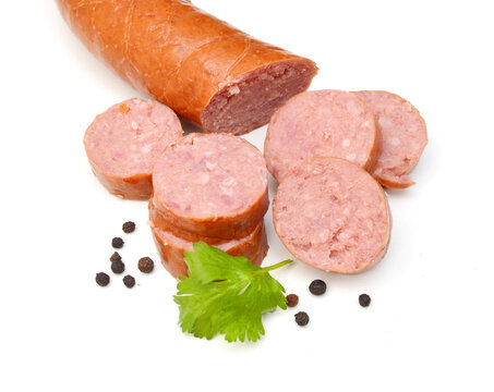 Smoked sausage isolated on white background