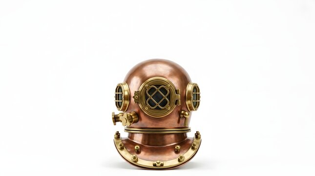 Copper Vintage Diving Helmet with Brass Fittings on White