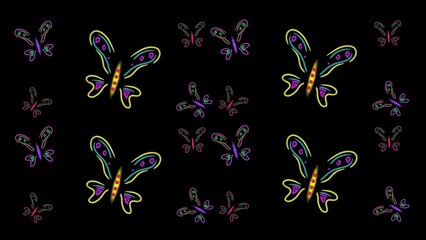 Neon Butterfly Repeating Pattern on Black Background © Willy