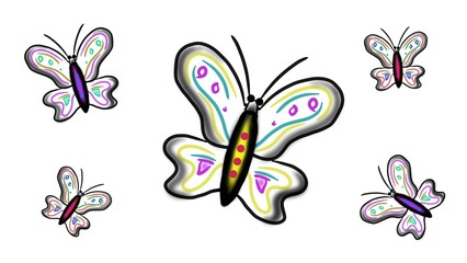 Colorful Hand-Drawn Butterfly Illustration on White Background © Willy
