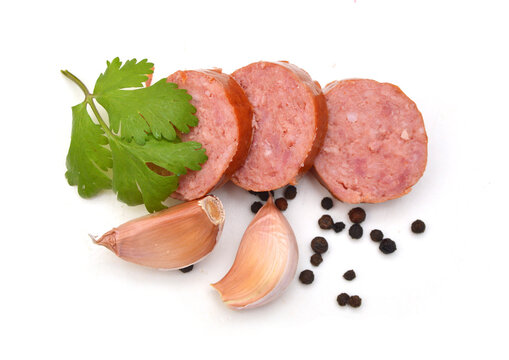 Smoked sausage isolated on white background