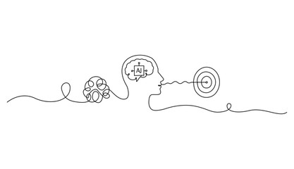 Obraz premium Artificial Intelligence Mind with Human Face Minimalist Line Art