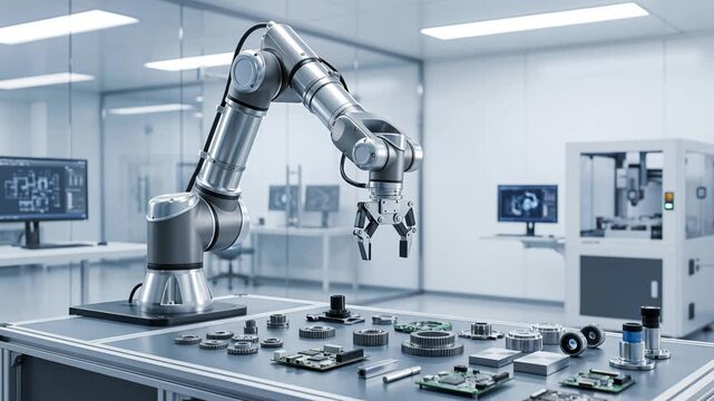 Industrial Robotic Arm in Advanced Automated Manufacturing Facility