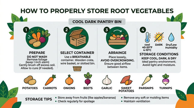 Educational Infographic Guide on How to Properly Store Root Vegetables for Freshness