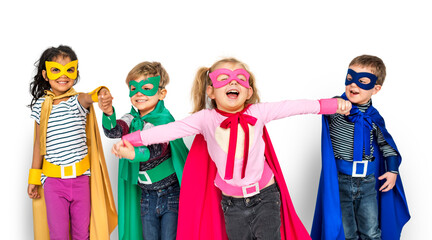 Obraz premium Superhero Kids Friendship Smiling Happiness Playful Togetherness