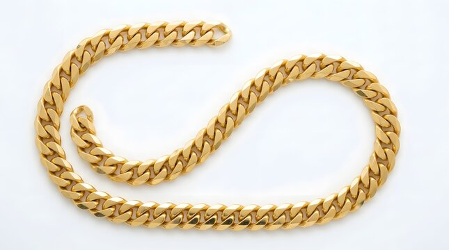 Shiny Gold Chain Necklace Curved on White Surface