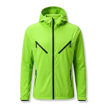 A bright green jacket with black accents