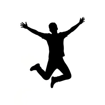 Silhouette of Man Jumping for Joy with Open Arms, Mid-Air Leap Vector Illustration of Celebration, Freedom, Energy, and Success