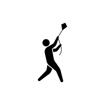 Person Flying a Kite Outdoors, Black Silhouette Pictogram Vector Illustration of Kite Flying, Childhood Hobby, Wind, and Outdoor Recreation