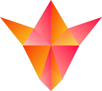 Abstract geometric origami falcon bird logo emblem with orange red gradient isolated on white background