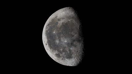 Highly detailed 4K gibbous moon isolated on a solid black background. © TF_studios