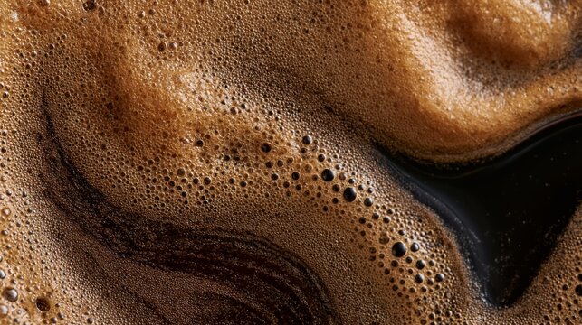 extreme macro of black coffee surface with golden crema