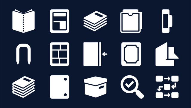 Minimal vector icon set for book publishing and archive