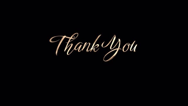 Elegant gold cursive Thank You For Your Attention text animation with luxury metallic lettering and shimmering particles on a black background for professional presentations and vfx