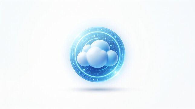 3D Cloud Icon with Digital Shield for Secure Cloud Computing and Data Protection Concept