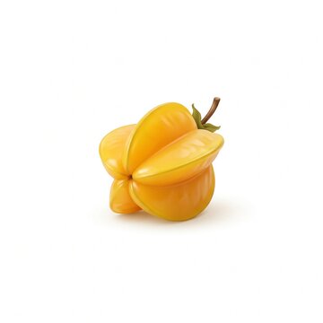 Fresh yellow star fruit isolated on white background, 3D rendered carambola tropical food.