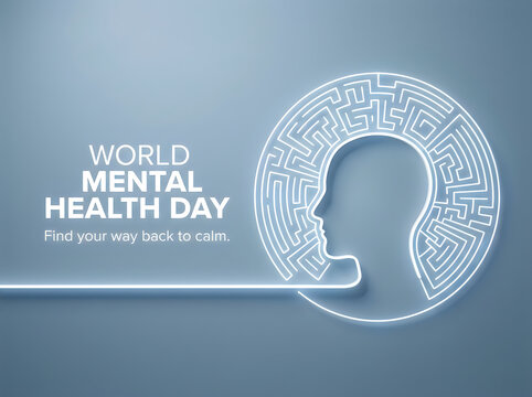 World mental health day concept with a human head silhouette and blue tones