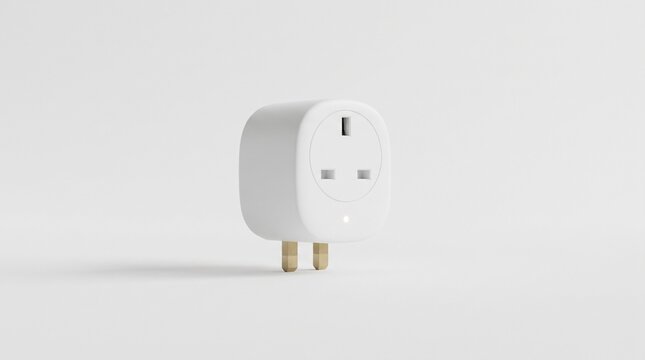 White smart plug adapter for home automation isolated on a clean white background