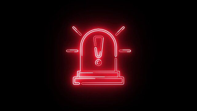 Neon red emergency siren icon flashing loop on black background for alert notification motion graphics