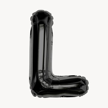 Black L letter, foil balloon isolated, alphabet design