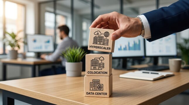 Person handing hyperscale data center colocation box in office