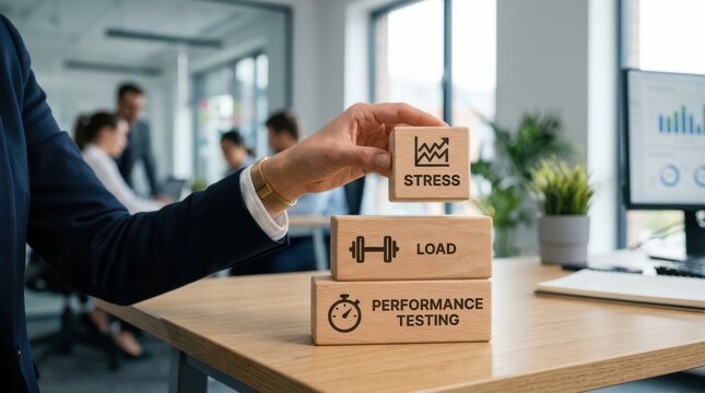 Team performing performance and stress load testing in office