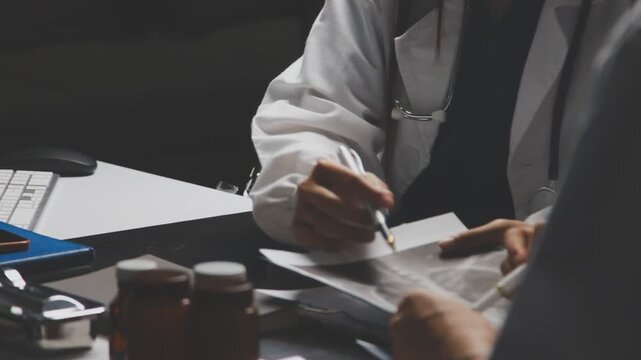 Doctor and patient are discussing consultation about symptom problem. Doctor explained the patient's condition and how to care for the patient in detail.