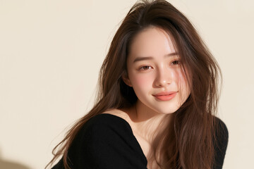 Obraz premium 美容, 女性, スキンケア, 化粧品, ビューティー, 若い女性, 美肌, 日本人, アジア人, フェイシャル, メイク, 美容液, 保湿, クリーム, エイジングケア, 美容医療, エステ, 美容クリニック, 肌ケア, ナチュラルメイク, 透明感, ツヤ肌, モデル, 笑顔, ポートレート, クローズアップ, リラックス, 癒し, 健康的, 美白, コラーゲン, ヒアルロン酸, アンチエイジング