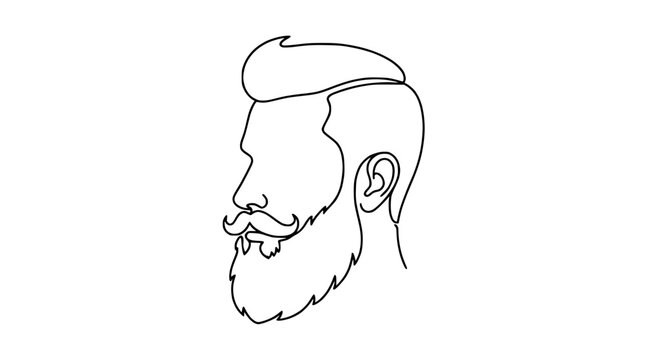 Line art profile of a man with beard and mustache, isolated