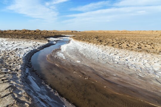 Stream flowing through the Dasht-e Lut, World hottest place, Kerman Province, Iran