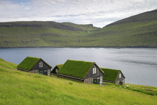 Traditional houses in the village of B&oslash;ur, V&aacute;gar Island, Faroe Islands, Denmark