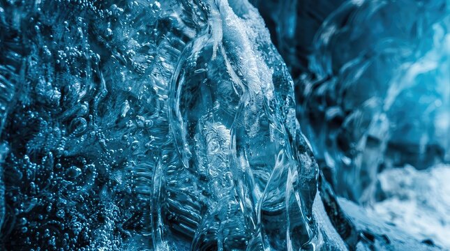 Closeup of flowing ice and water with detailed textures