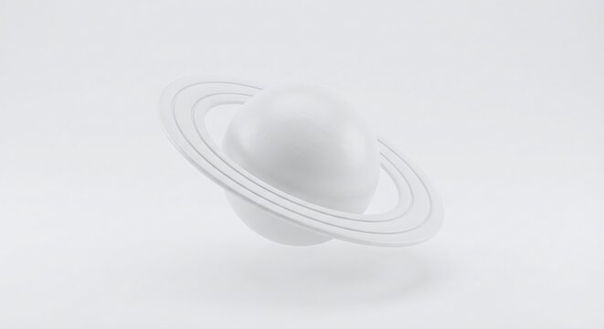 planet saturn, 3D isometric rendering of a structure and objects with a solid white plastic finish, designed for use as a background element.