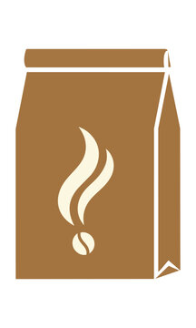 Minimalist coffee bean bag icon with a stylized steam silhouette on a white background coffee branding concept