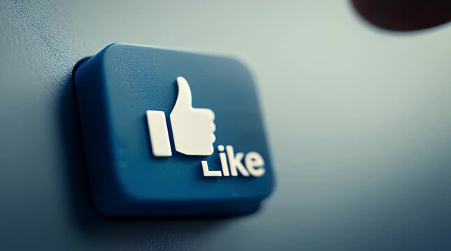 Finger pressing a blue Like button social media approval concept digital marketing online engagement and positive feedback for websites and apps