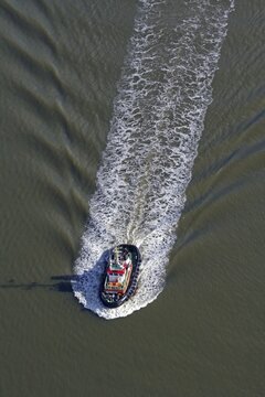 Aerial view, Tractor on the Elbe, Hamburg, Germany